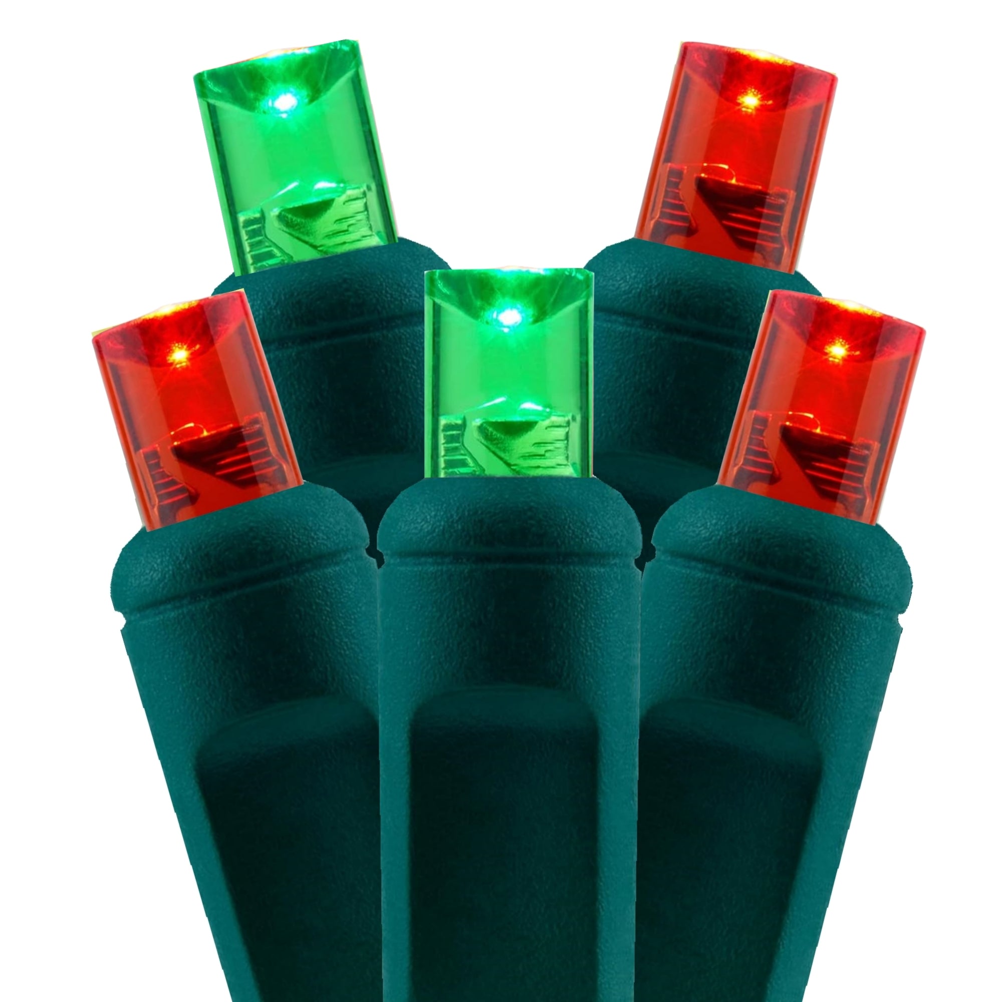 Commercial Grade Red Green 5mm Wide Angle LED Christmas Lights on Green Wire