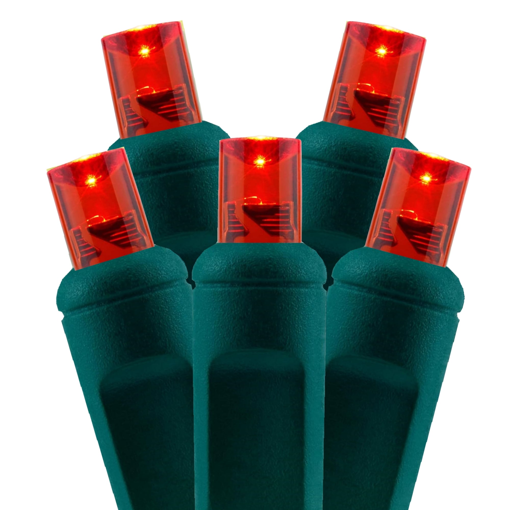 Commercial Grade Red 5mm Wide Angle LED Christmas Lights on Green Wire