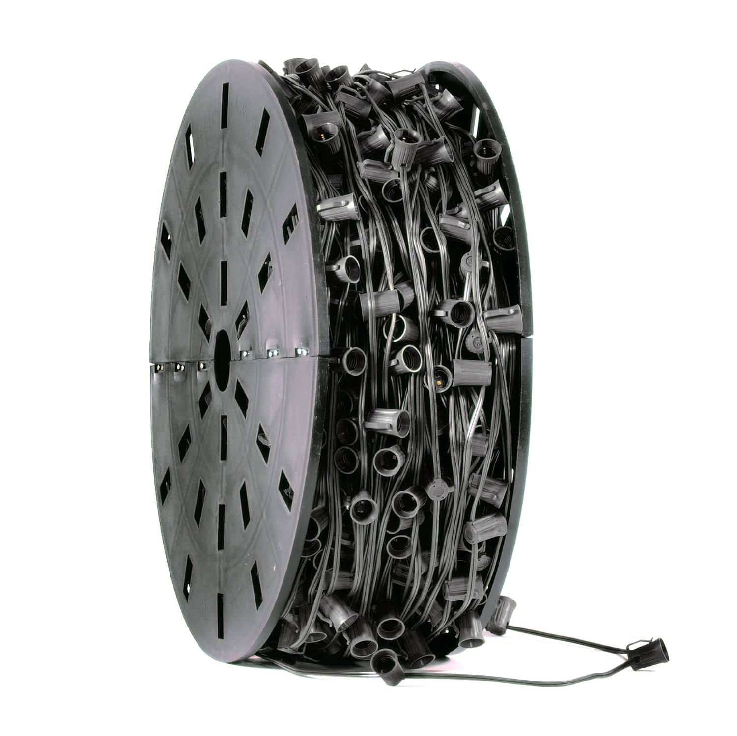 C9 Socket Stringer Bulk Reel 18AWG SPT-1 Black Wire 1000' 12'' Spacing, E17 Base