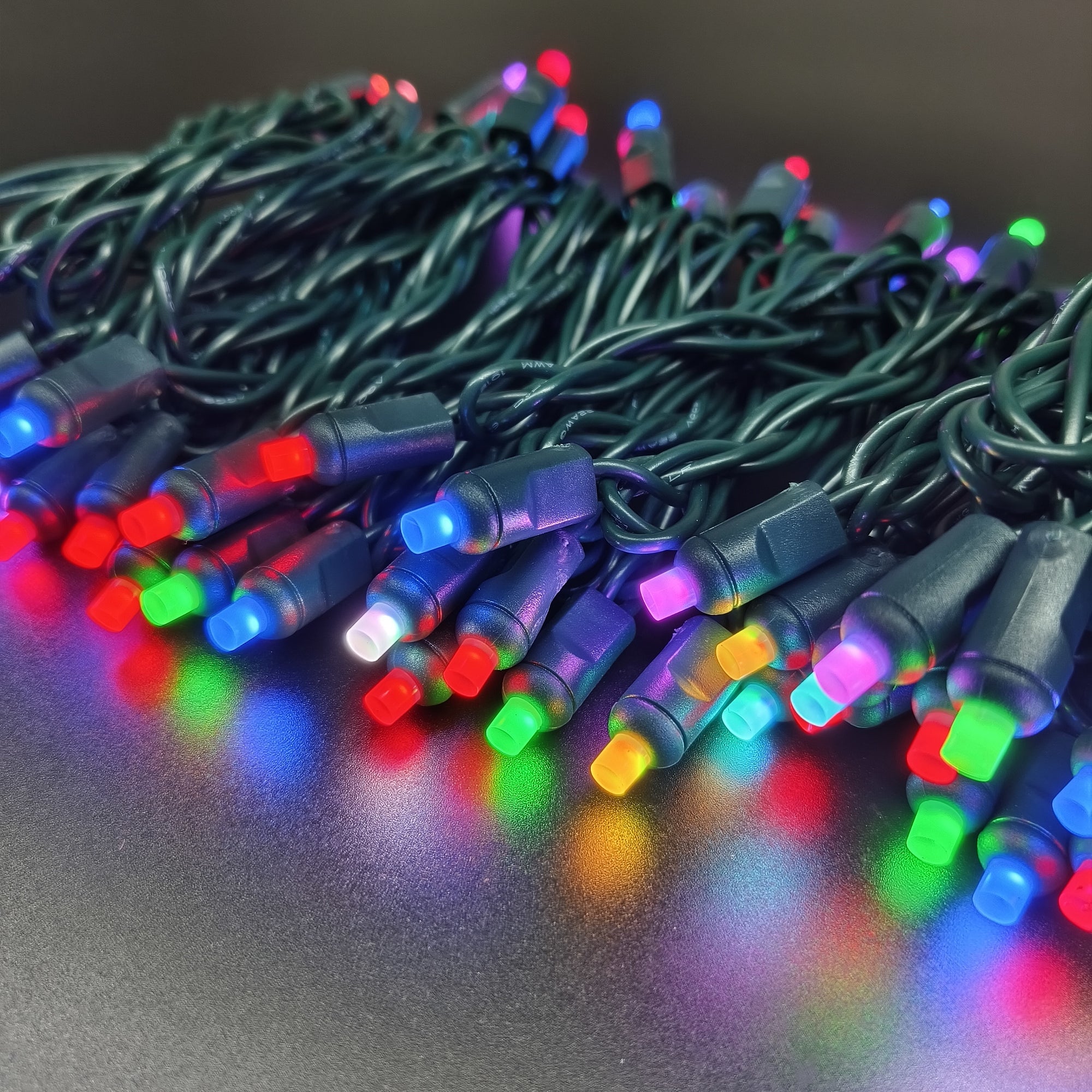 RGB Color Changle Coaxial 5mm Wide Angle LED Christmas Lights on Green Wire