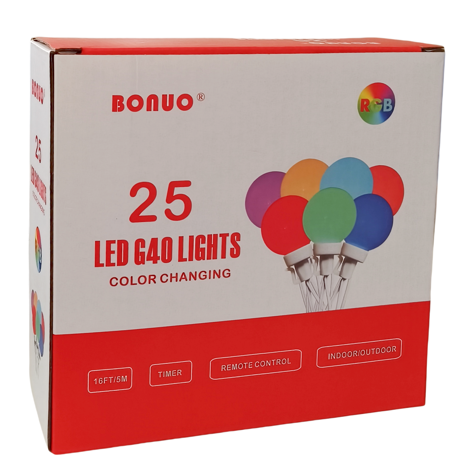 25 Lights Battery Operated Color Changing G40 LED Christmas Lights, RGB