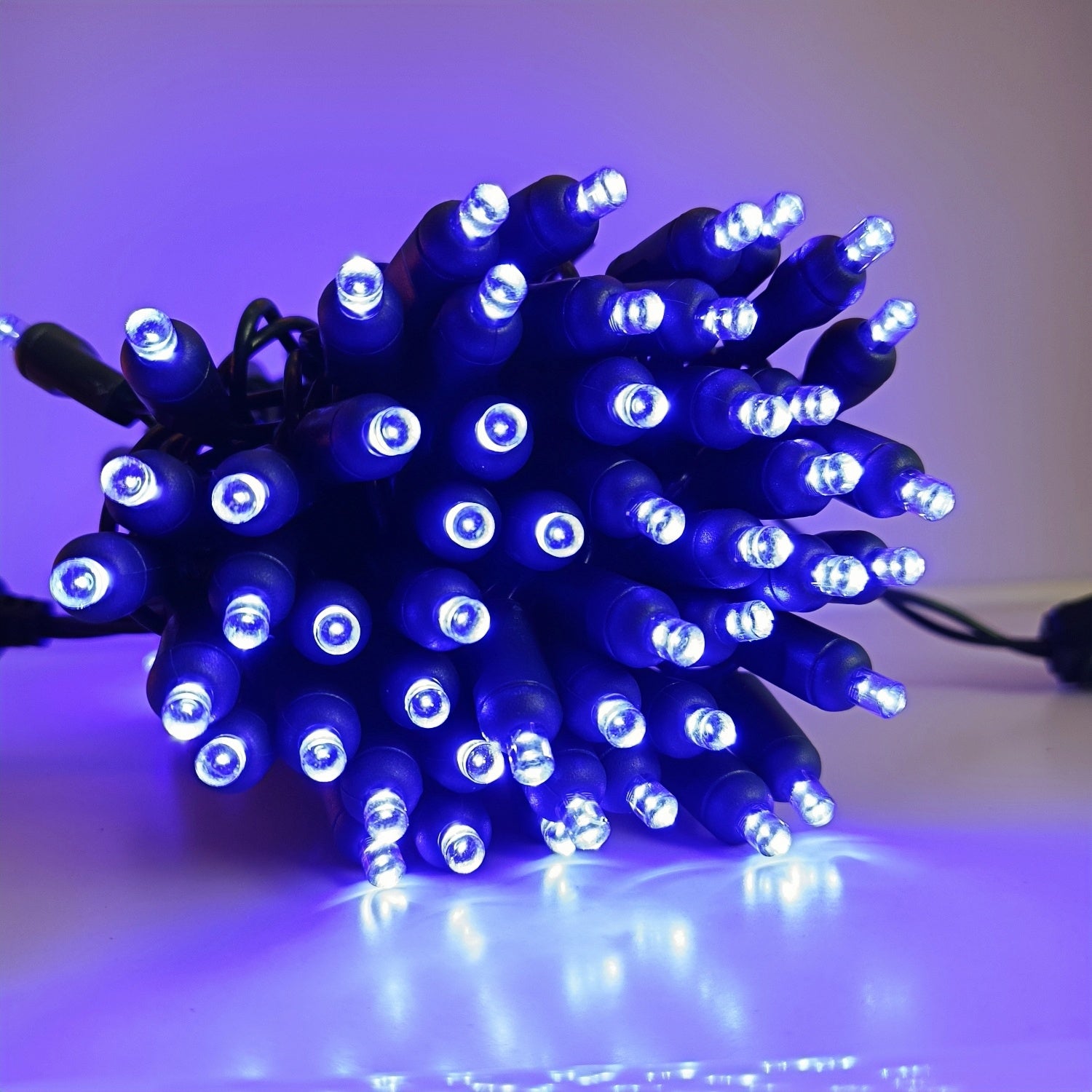 Commercial Grade Blue 5mm Wide Angle LED Christmas Lights on Green Wire