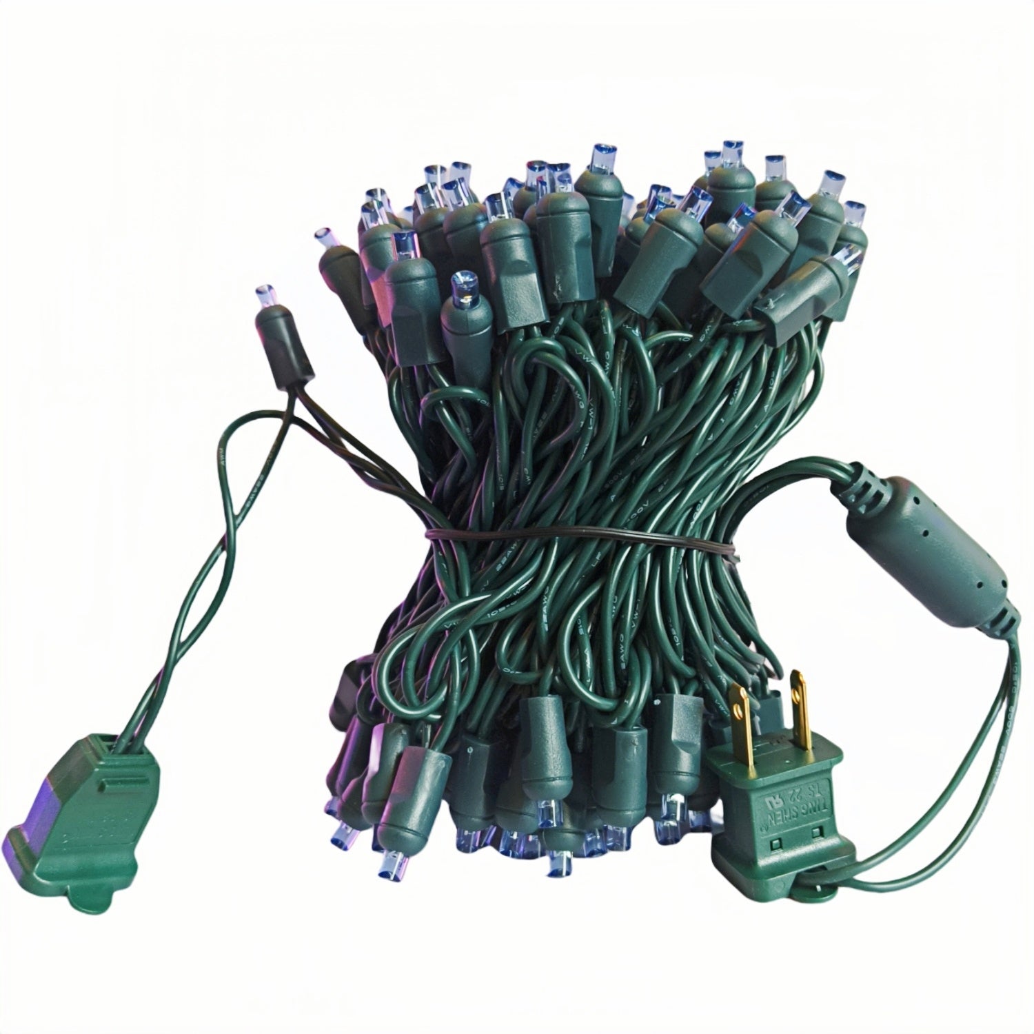 Commercial Grade Blue 5mm Wide Angle LED Christmas Lights on Green Wire