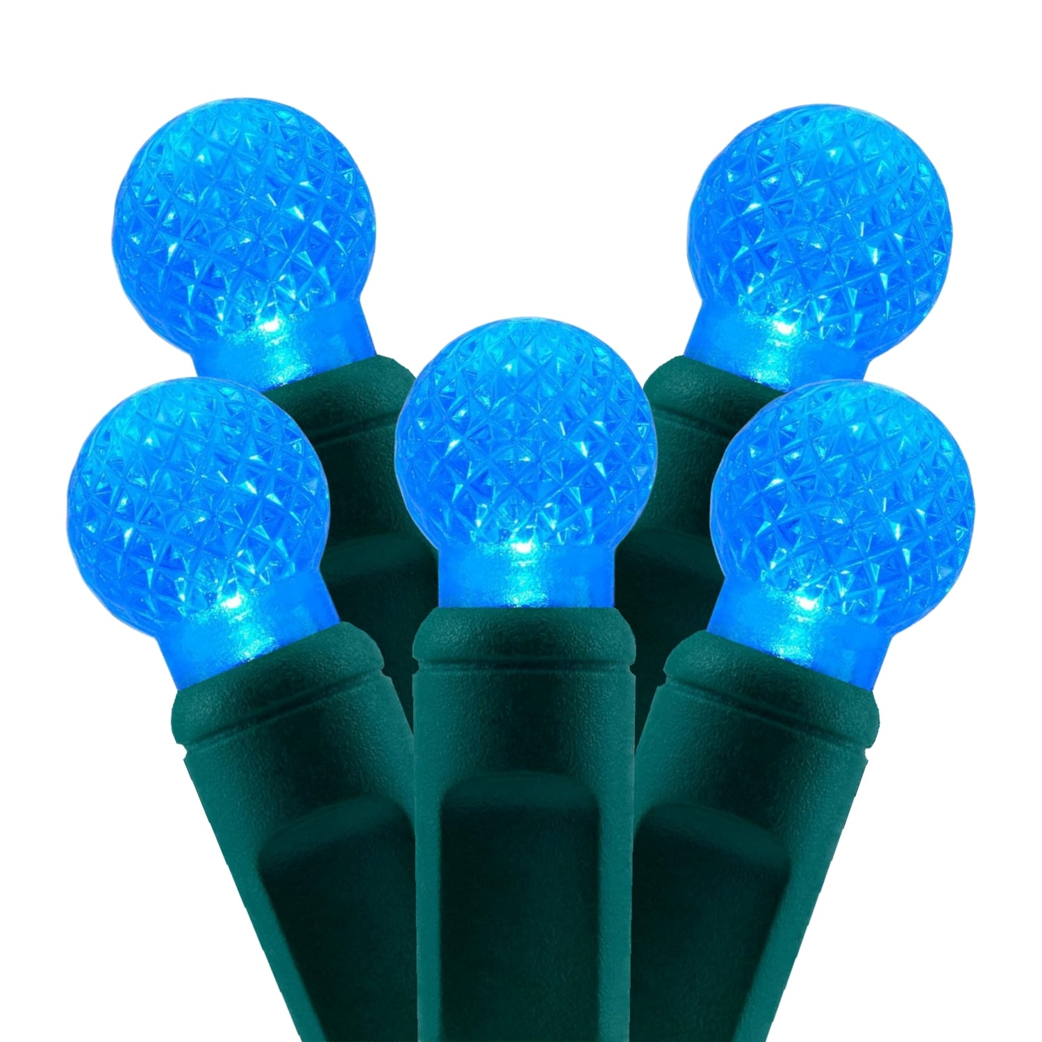 Commercial Grade Blue G12 LED Christmas Lights on Green Wire