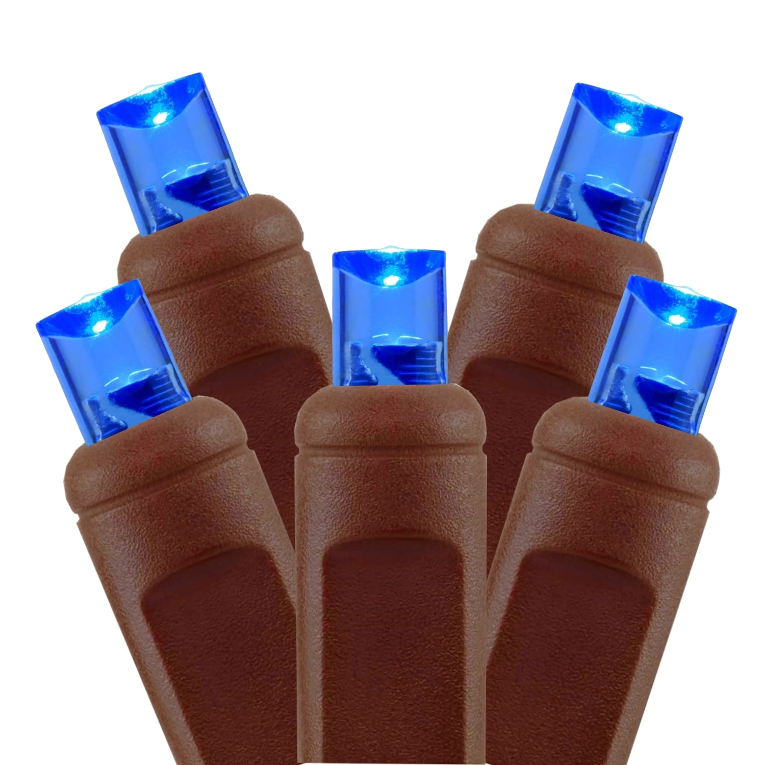 Commercial Grade Blue 5mm Wide Angle LED Christmas Lights on Brown Wire