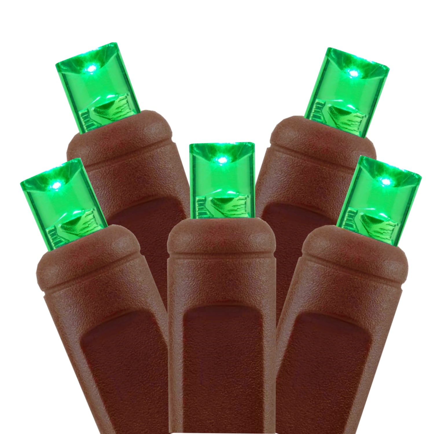 Commercial Grade Green 5mm Wide Angle LED Christmas Lights on Brown Wire