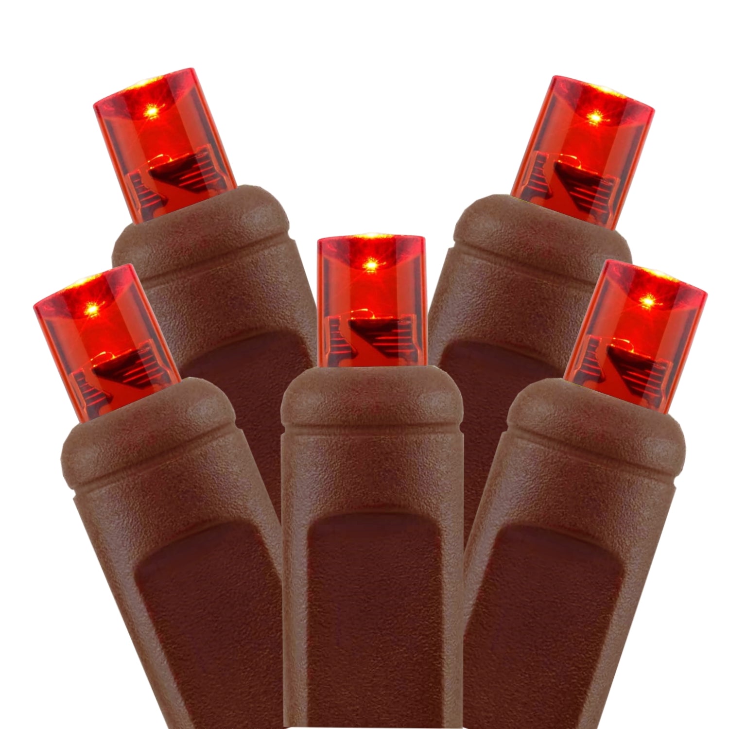 Commercial Grade Red 5mm Wide Angle LED Christmas Lights on Brown Wire