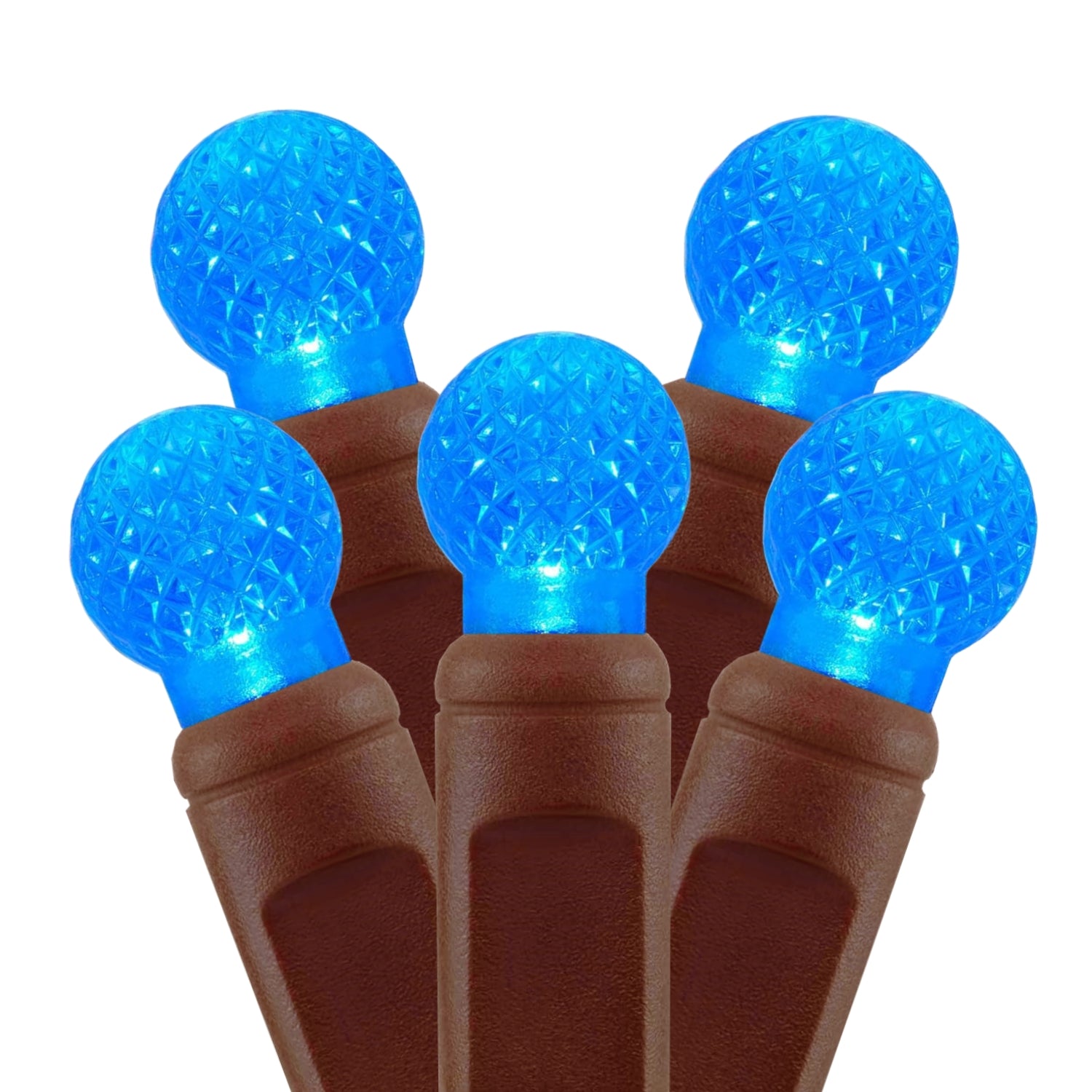 Commercial Grade Blue G12 LED Christmas Lights on Brown Wire