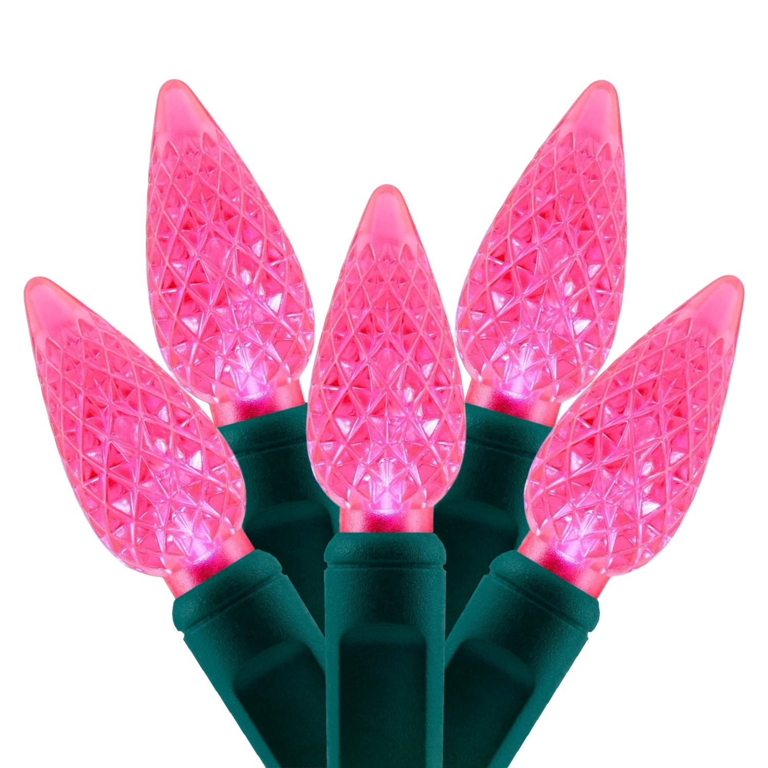 Commercial Grade Pink C6 LED Christmas Lights on Green Wire