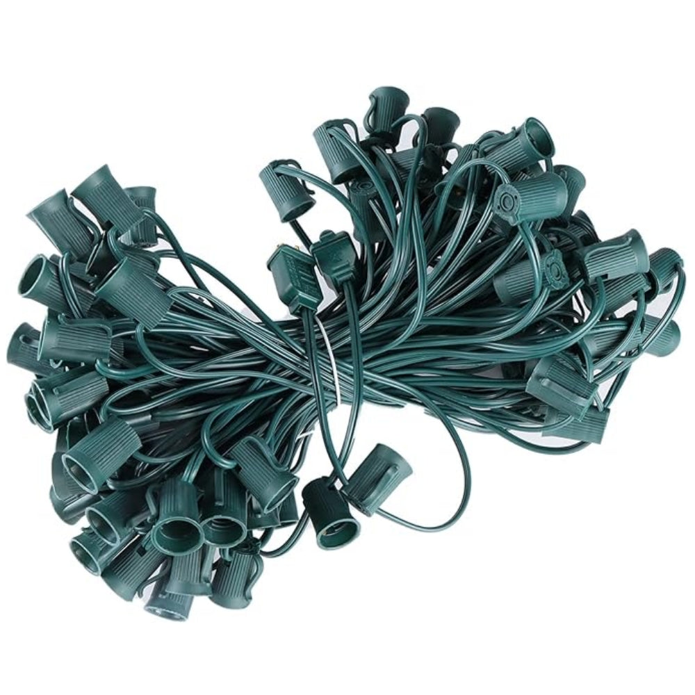 C9 Commercial Light Stringer 18AWG SPT-1 Green Wire 100' 12'' Spacing, E17 Base