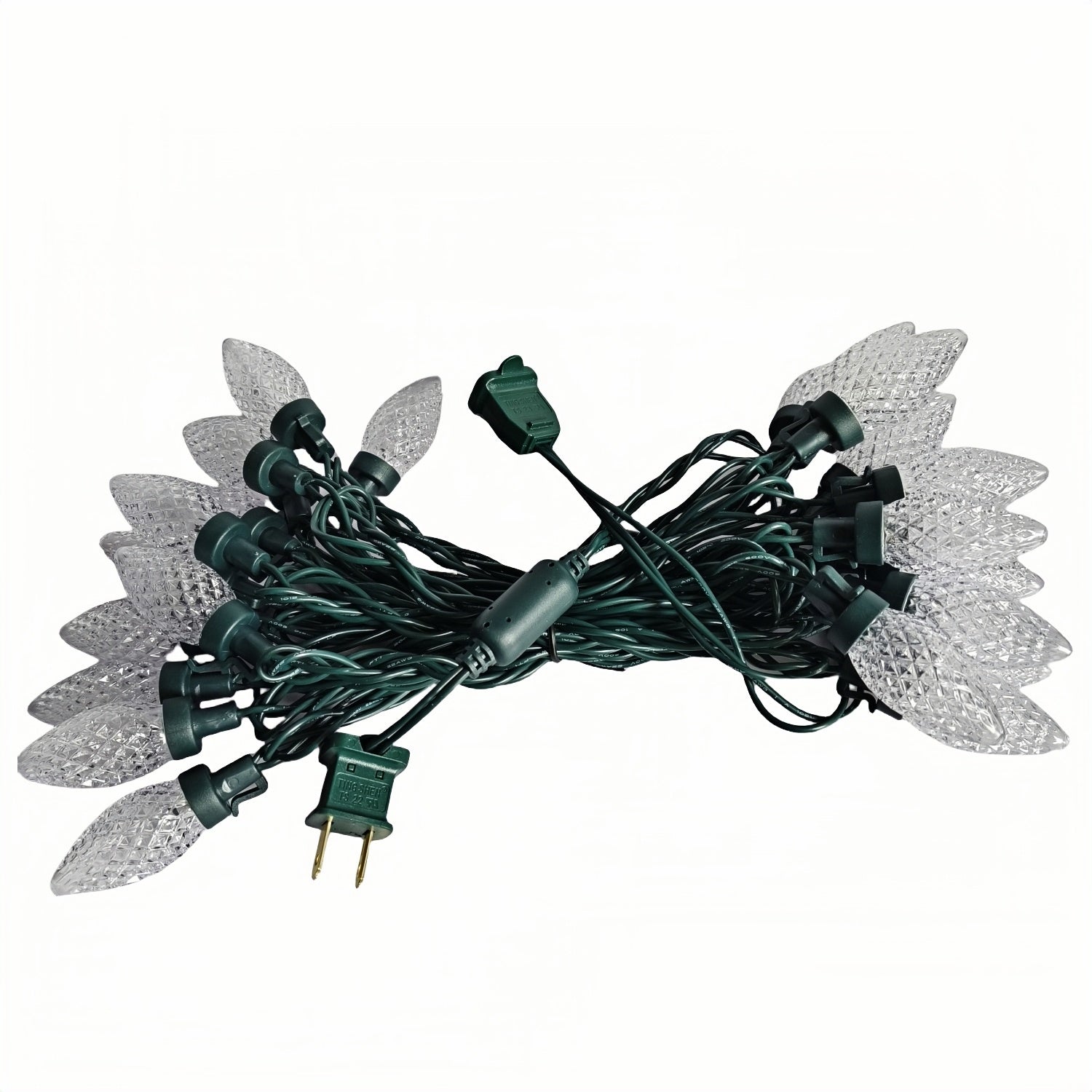 Commercial Grade Cool White C9 LED Christmas Lights on Green Wire