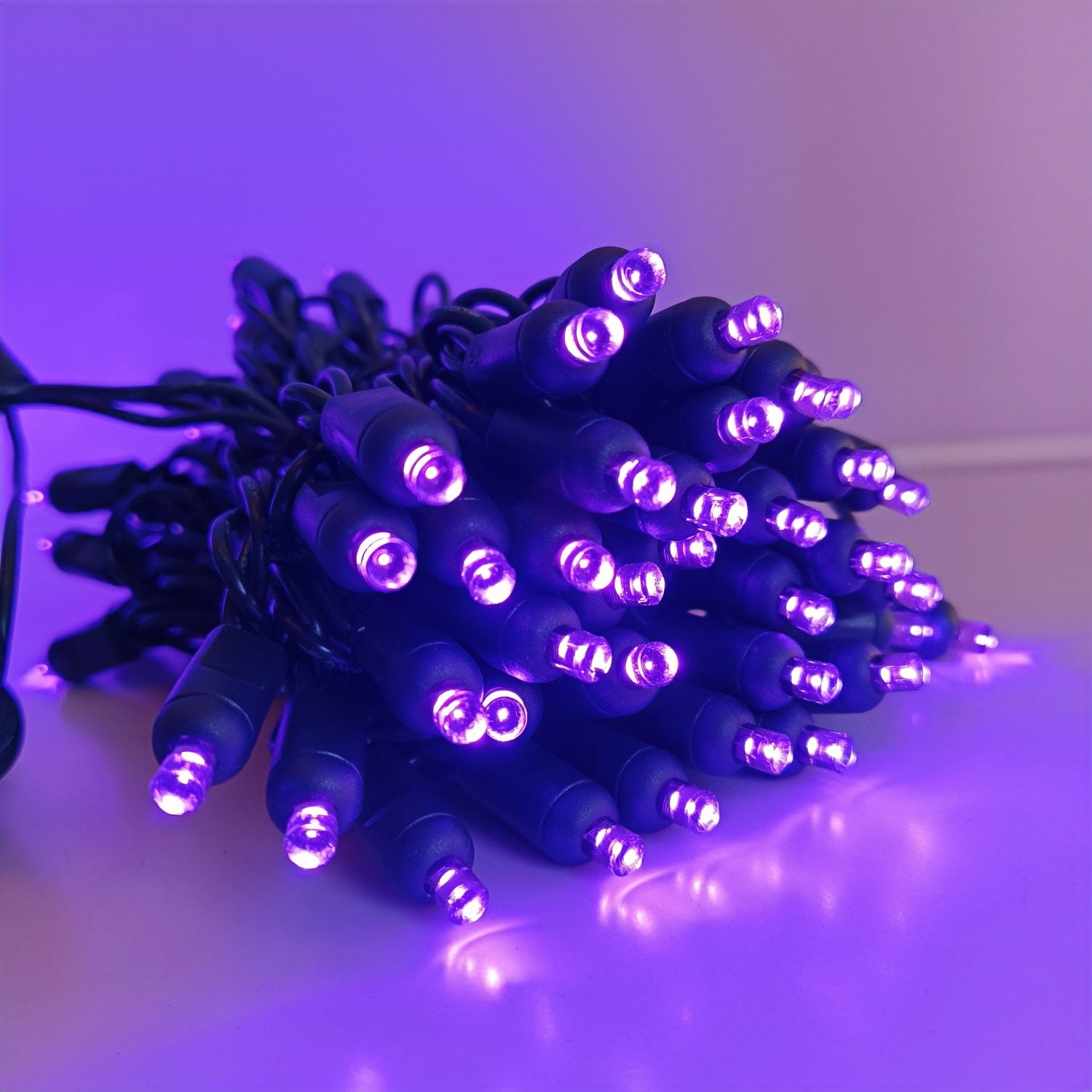 Commercial Grade Purple 5mm Wide Angle LED Christmas Lights on Green Wire