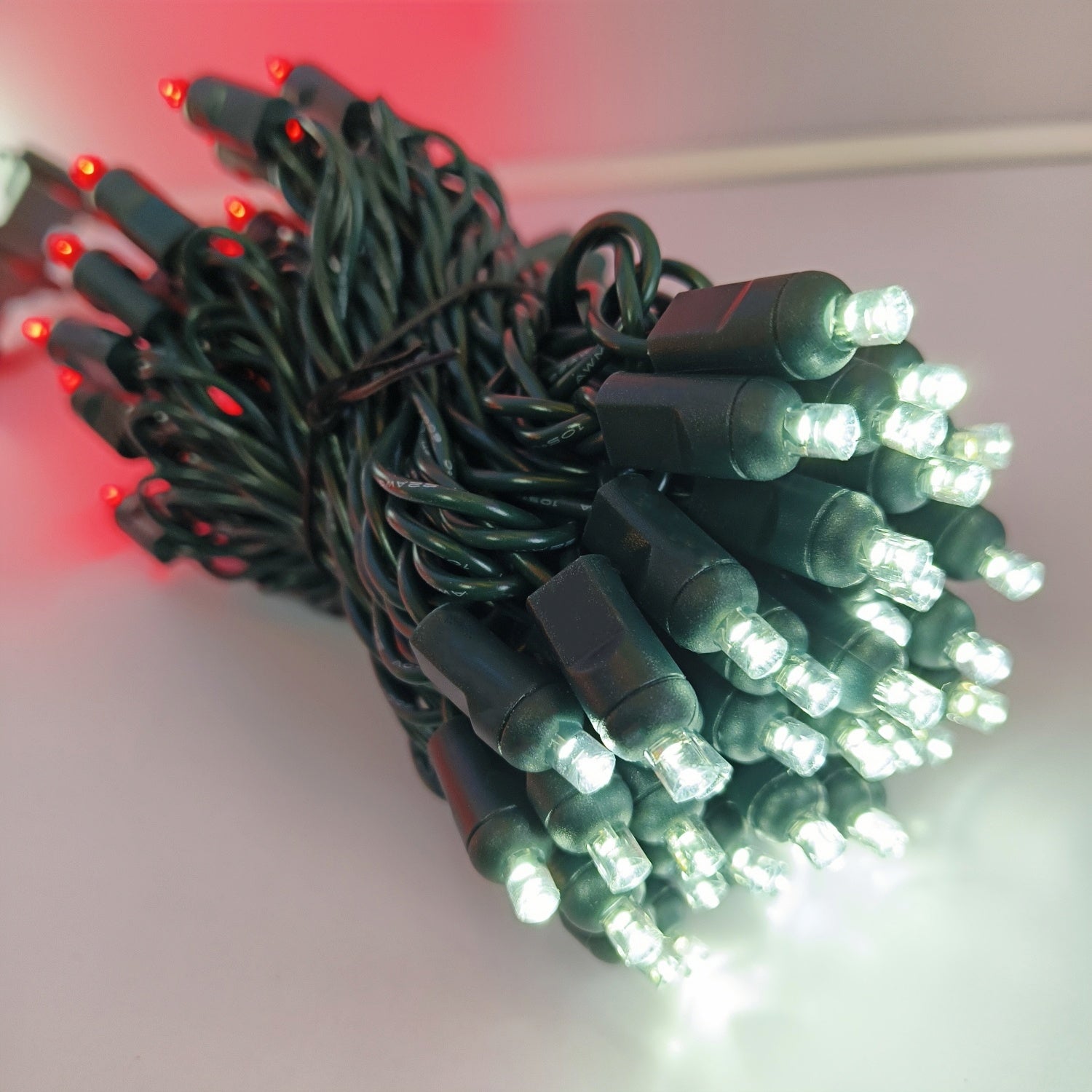 Commercial Grade Red White 5mm Wide Angle LED Christmas Lights on Green Wire