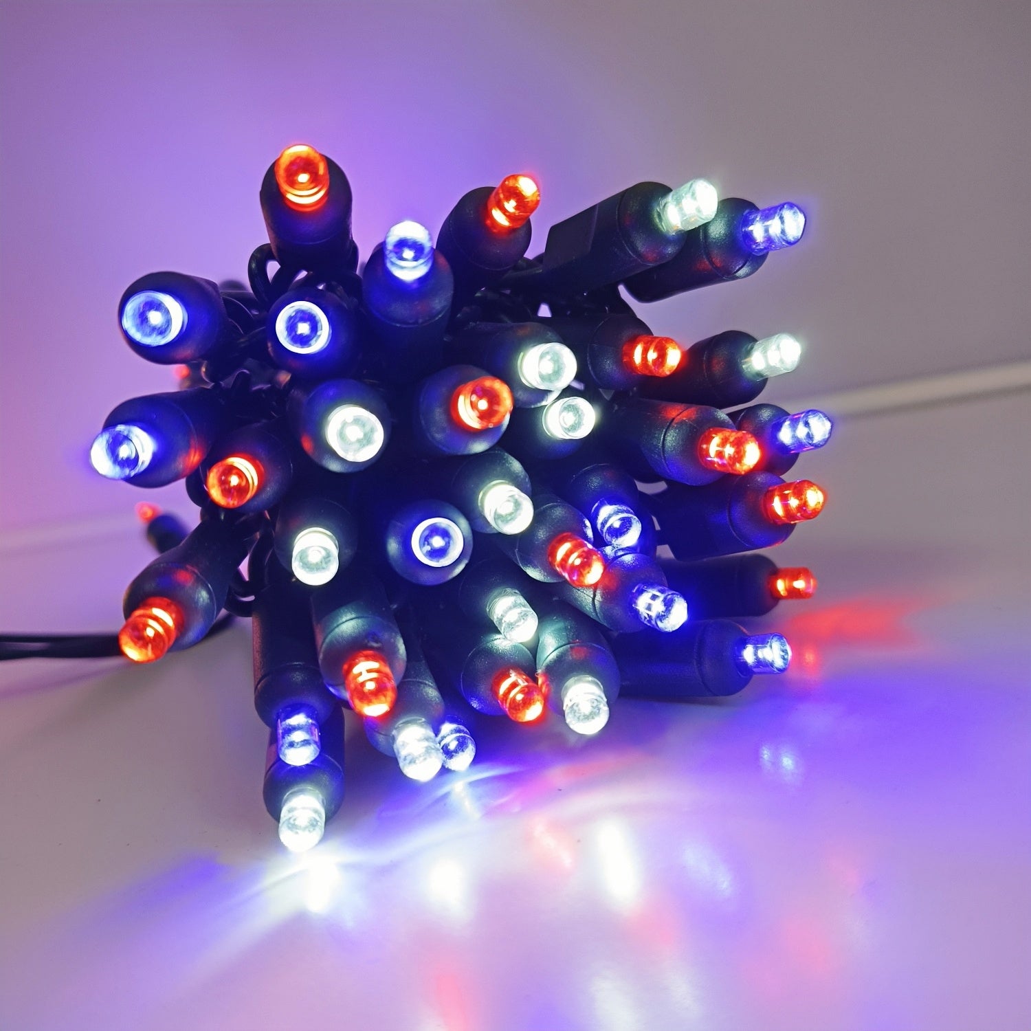 Commercial Grade R/W/B 5mm Wide Angle LED Christmas Lights on Green Wire