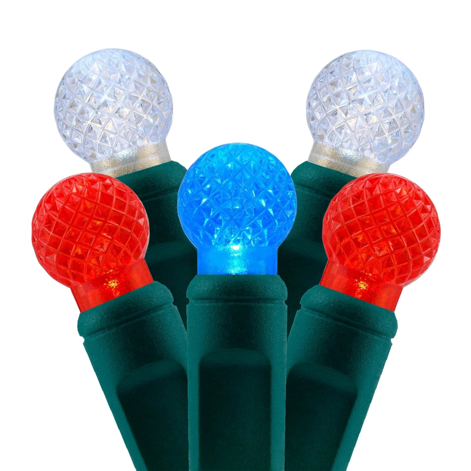 Commercial Grade Red White Blue G12 LED Christmas Lights on Green Wire