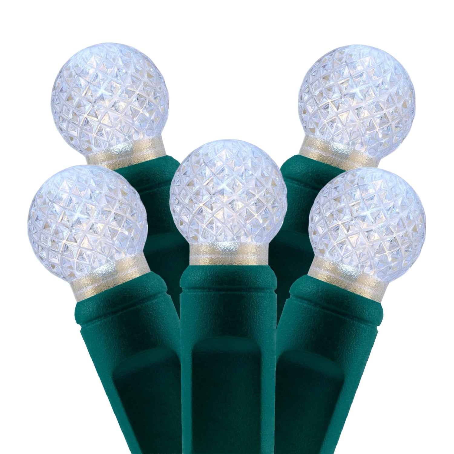 Commercial Grade Pure White G12 LED Christmas Lights on Green Wire